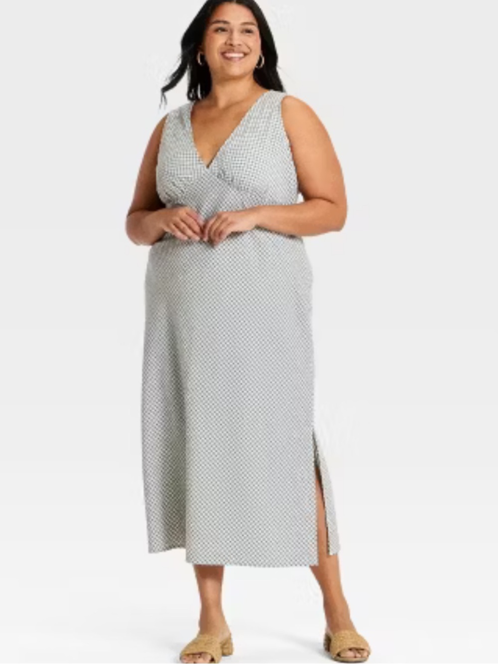 A New Day Women's Seersucker Midi Dress Cream Plaid XXL